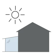 Icon Haus mit Wintergarten und Sonne. UV-Schutz.