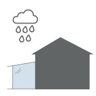Icon Haus mit Sommergarten und Regenwolke. Schutz bei regen und Schnee