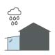 Icon beschreibt mit einem Haus, einem Wintergarten und einer Regenwolke den Schutz vor dem Wetter.