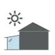Icon beschreibt mit einem Haus, einem Wintergarten und einer Sonne den Schutz vor UV-Strahlung.