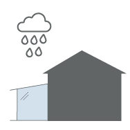 Icon Haus mit Terrassendach und Regenwolke. Schutz bei Regen und Schnee.