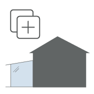 Icon Haus mit Plus-Symbol. Erweiterungen möglich.