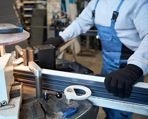 Fertigung und Zuschnitt von Aluminiumprofilen in moderner Werkstatt