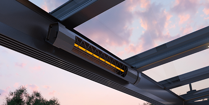 Verbaute Heizelemente im Lamellendach