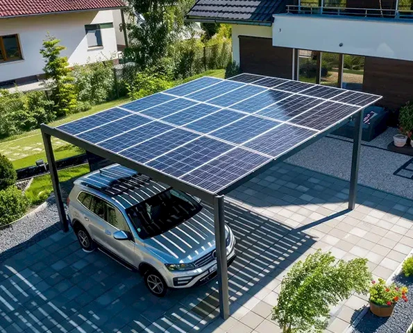 Carport mit integrierten Solarpanels zur Kombination von Wetterschutz und Stromgewinnung