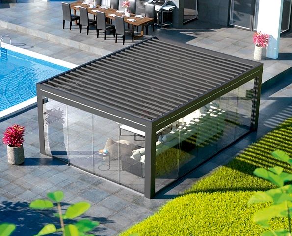 Lamellendach am Pool freistehend