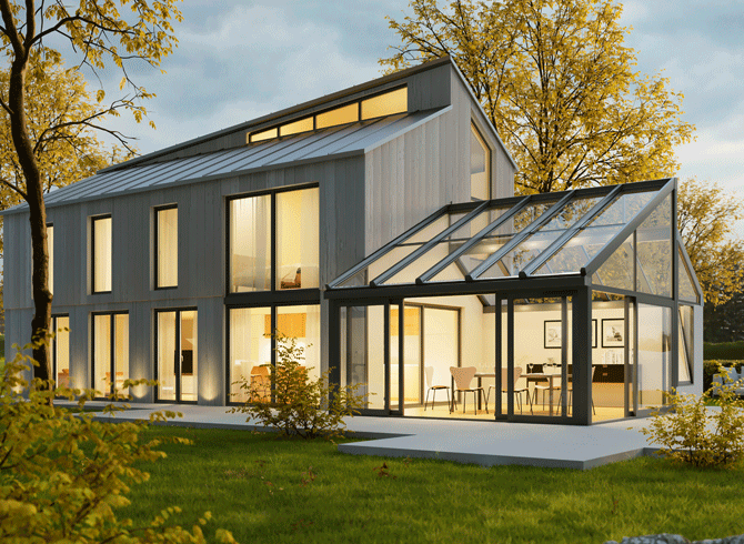 Modernes Architekten-Wohnhaus mit integriertem Wintergarten als Sonderlösung